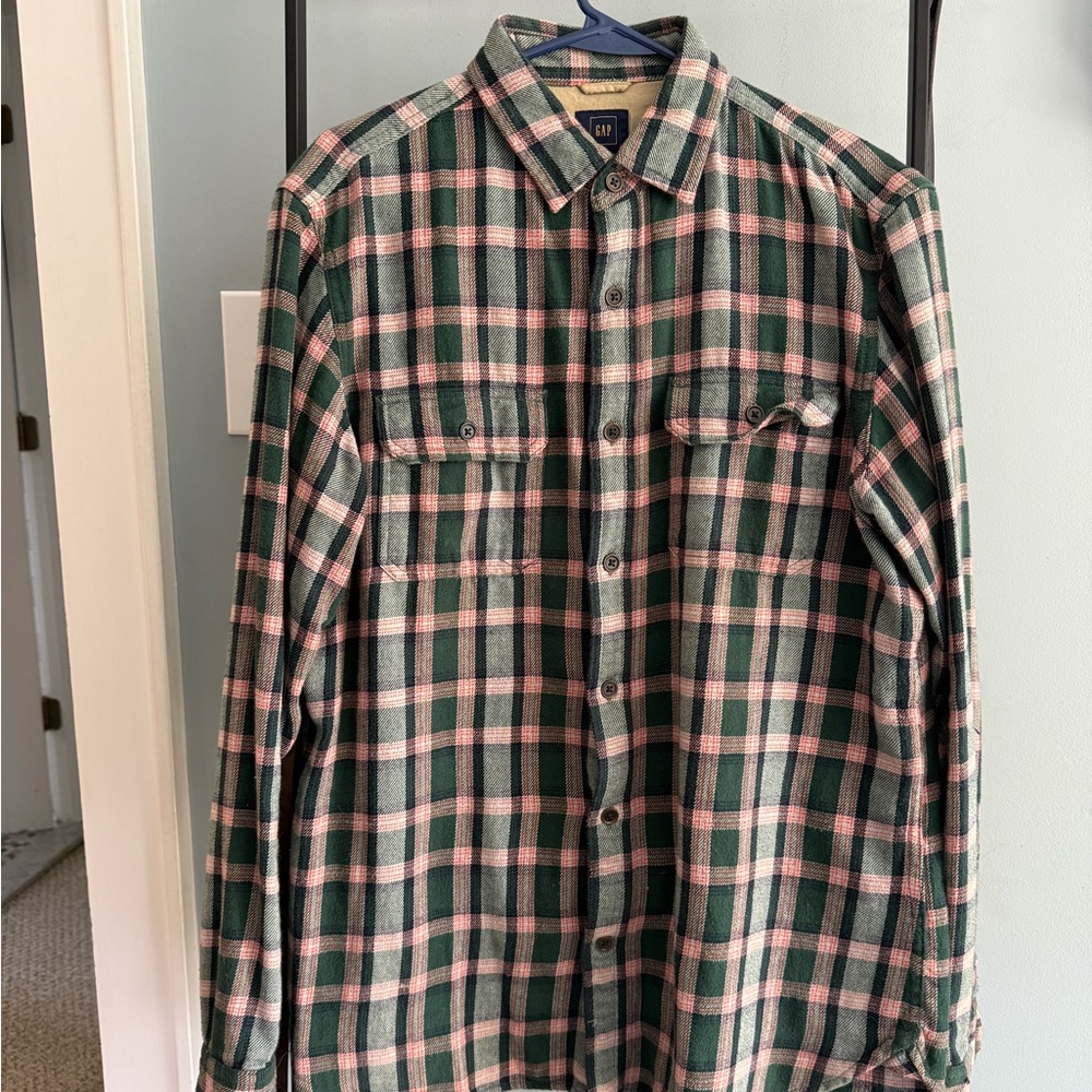 GAP X Pendleton Men's Green and Pink Plaid Flannel Button Down Shirt